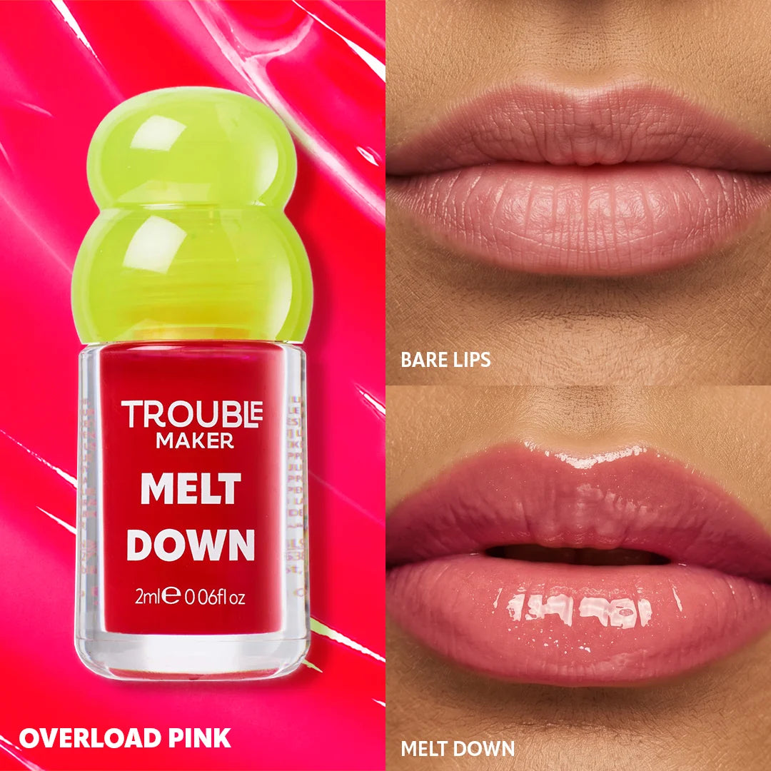 Trouble Maker Melt Down Lip Oil Overload Pink 4pc Set + 1 Full Size Product Worth 25% Value Free