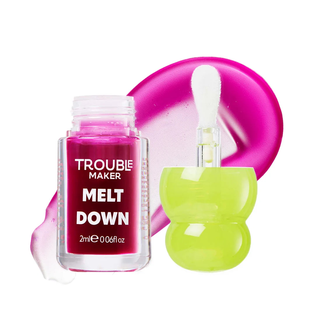 Trouble Maker Melt Down Lip Oil Tipping Point Purple 4pc Set + 1 Full Size Product Worth 25% Value Free