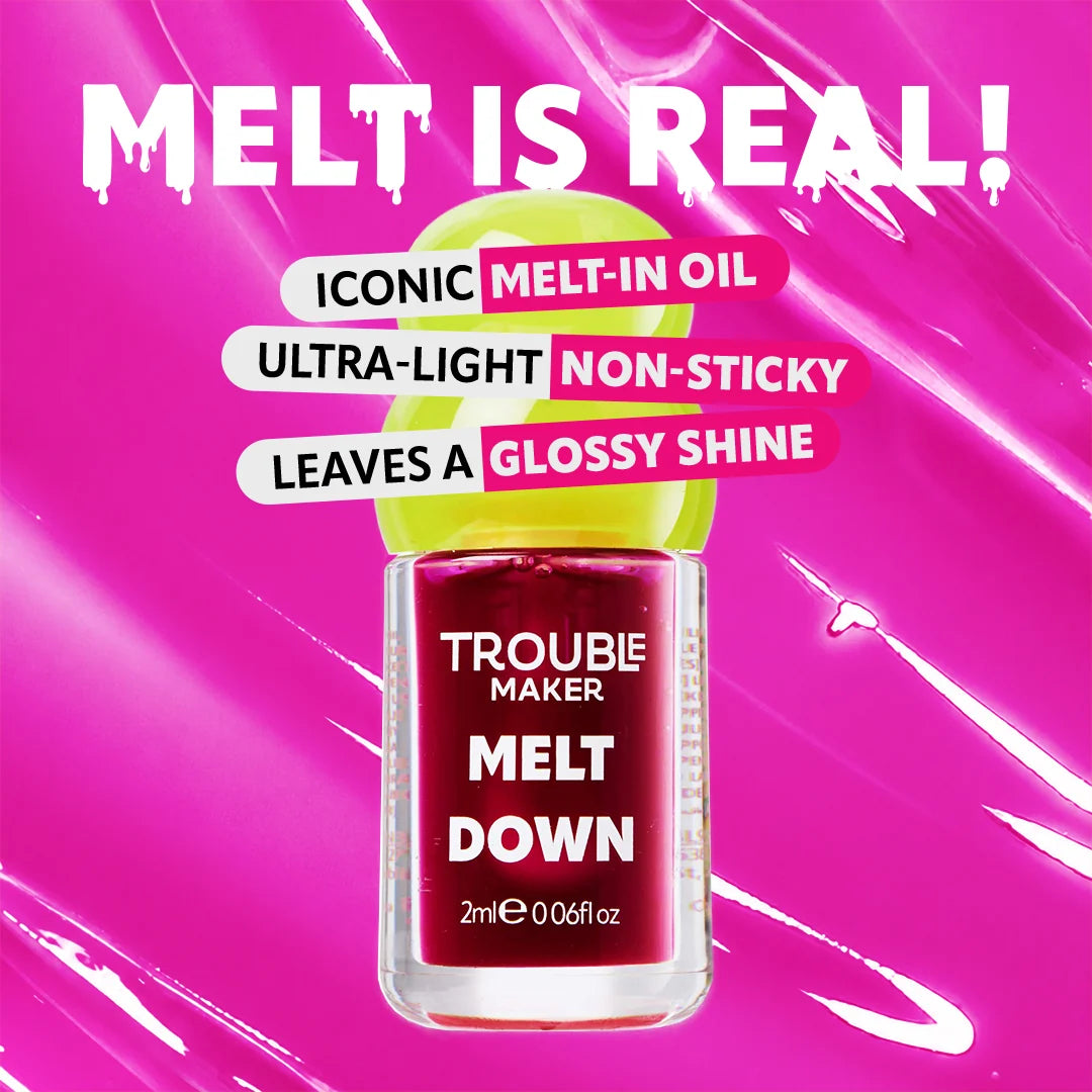 Trouble Maker Melt Down Lip Oil Tipping Point Purple 4pc Set + 1 Full Size Product Worth 25% Value Free