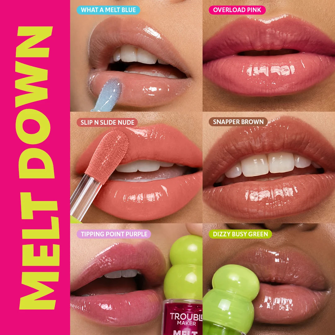 Trouble Maker Melt Down Lip Oil Tipping Point Purple 4pc Set + 1 Full Size Product Worth 25% Value Free