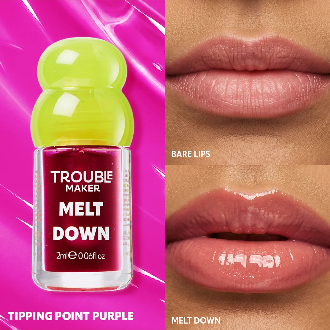 Trouble Maker Melt Down Lip Oil Tipping Point Purple 4pc Set + 1 Full Size Product Worth 25% Value Free