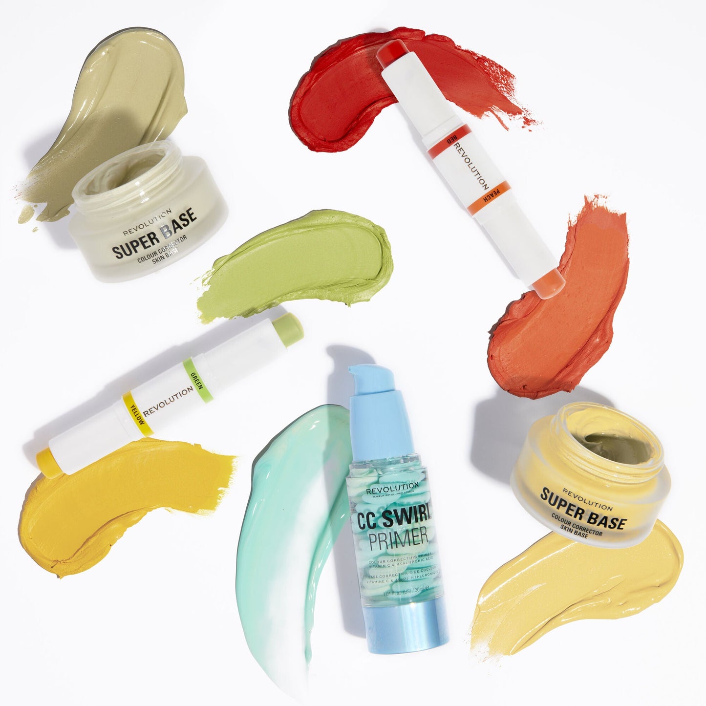 Makeup Revolution Correct & Transform Yellow & Green 4pc Set + 1 Full Size Product Worth 25% Value Free