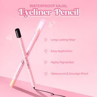 Pinkflash Waterproof Kajal Eeyliner Pencil-BK01 Black 4pc Set + 1 Full Size Product Worth 25% Value Free