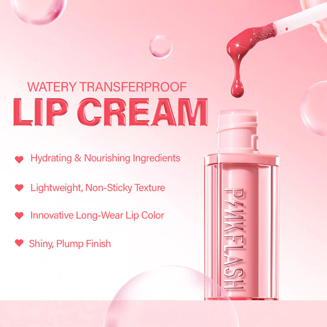 Pinkflash Watery Transferproof Lip Cream-PK03 Rose Bubble 4pc Set + 1 Full Size Product Worth 25% Value Free