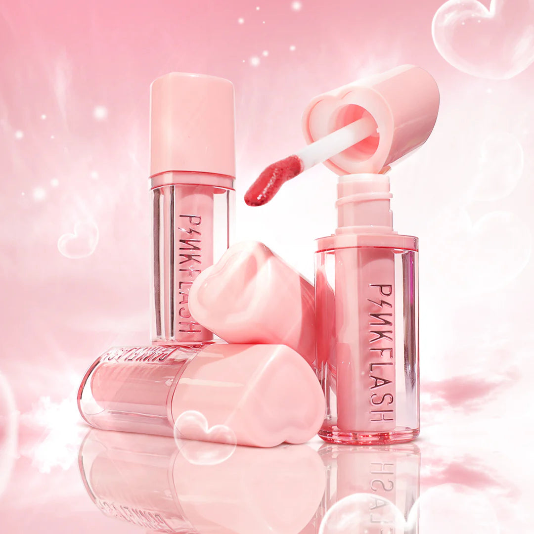 Pinkflash Watery Transferproof Lip Cream-PK03 Rose Bubble 4pc Set + 1 Full Size Product Worth 25% Value Free