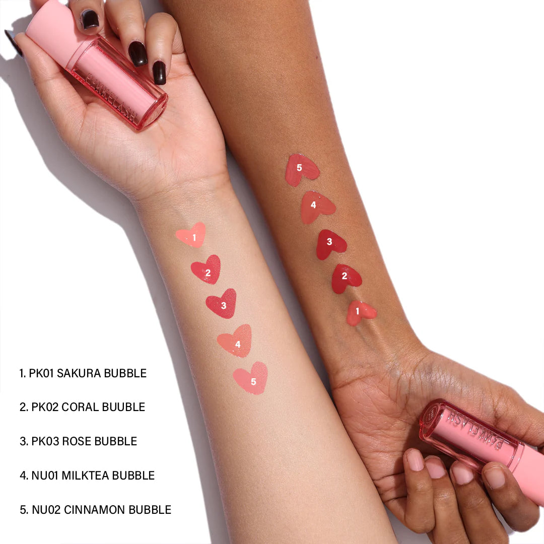 Pinkflash Watery Transferproof Lip Cream-PK03 Rose Bubble 4pc Set + 1 Full Size Product Worth 25% Value Free