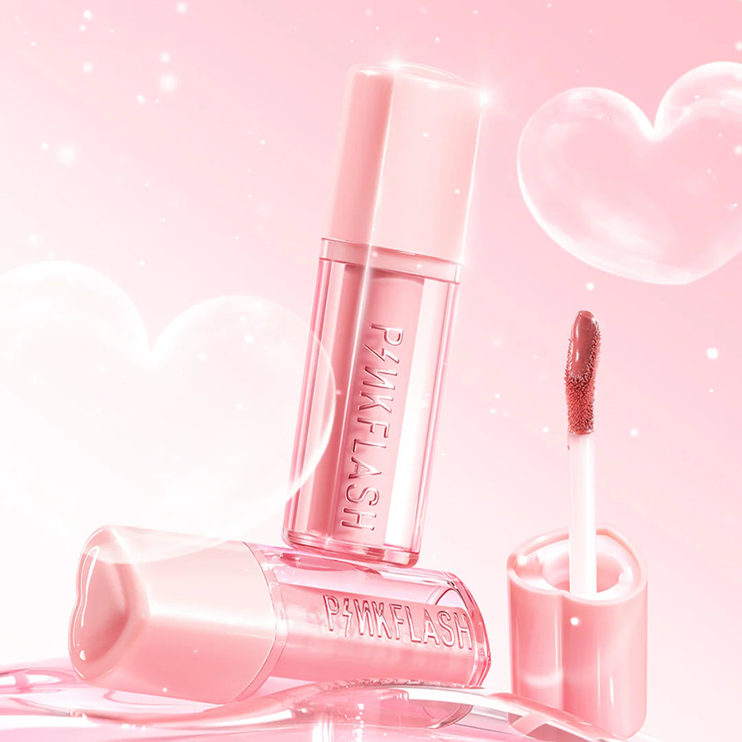 Pinkflash Watery Transferproof Lip Cream-PK03 Rose Bubble 4pc Set + 1 Full Size Product Worth 25% Value Free