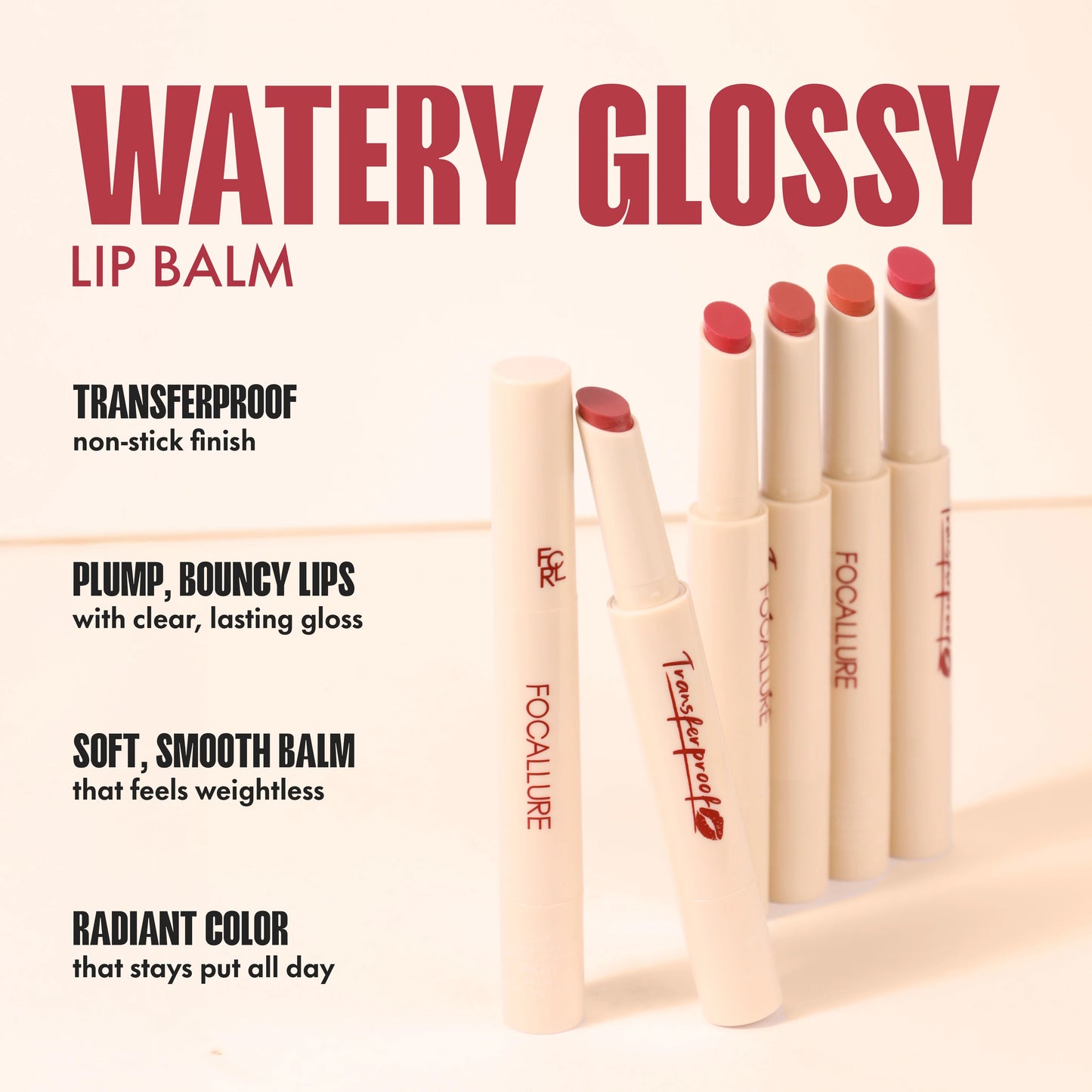 Focallure Watery Lip Balm-NU02 Caramel Pudding 4pc Set + 1 Full Size Product Worth 25% Value Free