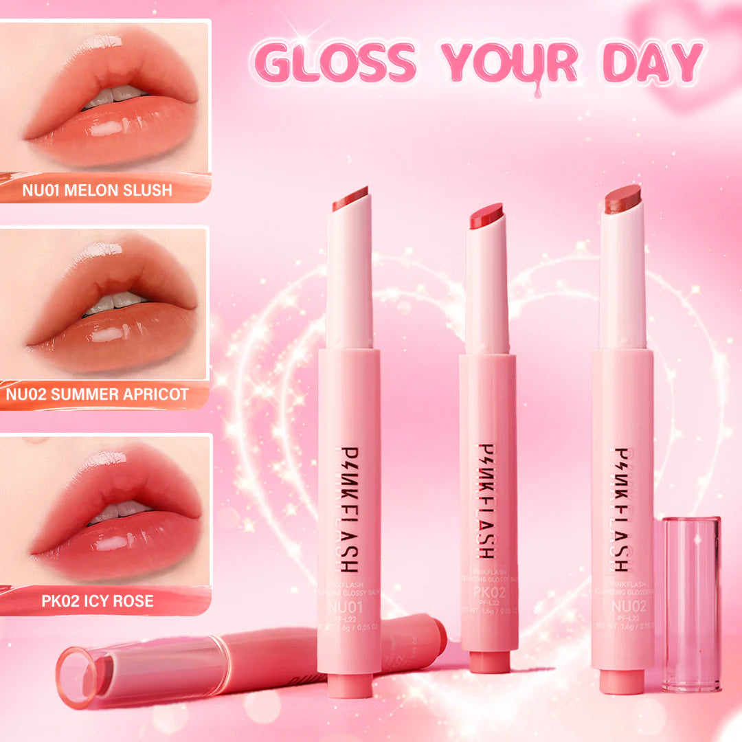 Pinkflash Volumizing Glossy Balm-NU02 Summer Apricot 4pc Set + 1 Full Size Product Worth 25% Value Free