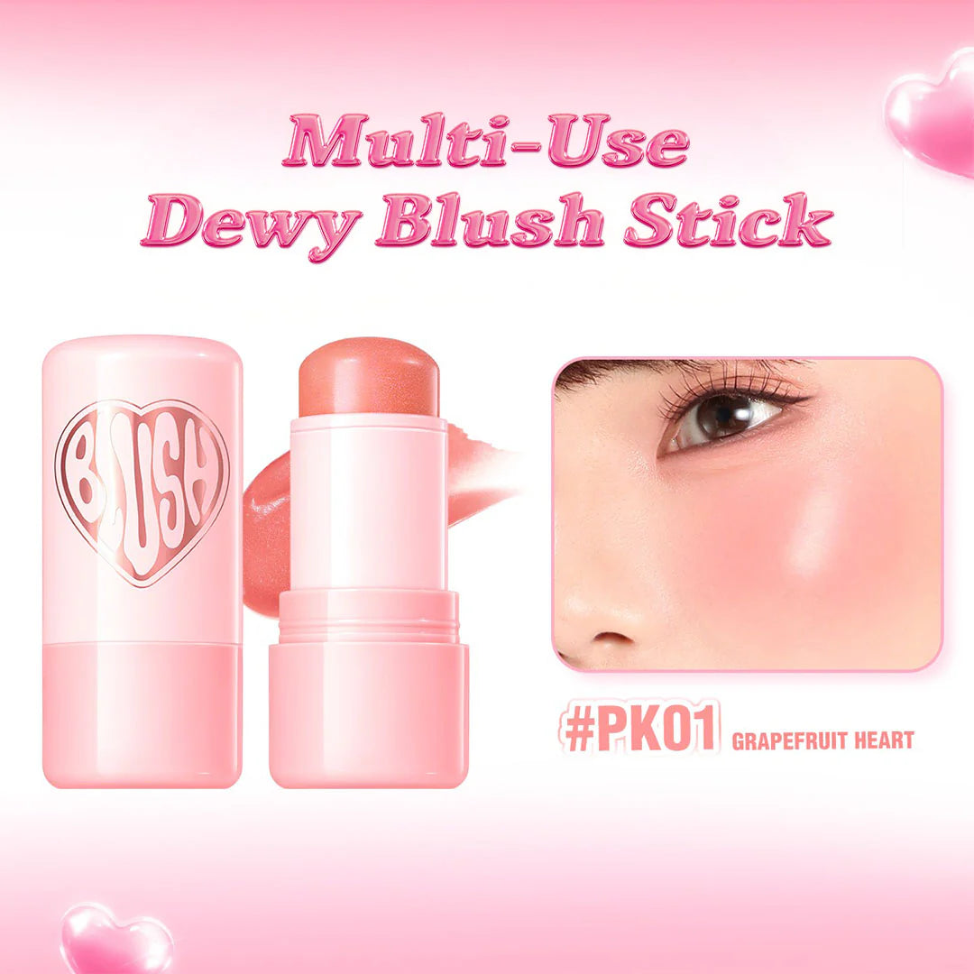Pinkflash Dewy Blush Stick-PK01 Grapefruit Heart shimmer 4pc Set + 1 Full Size Product Worth 25% Value Free