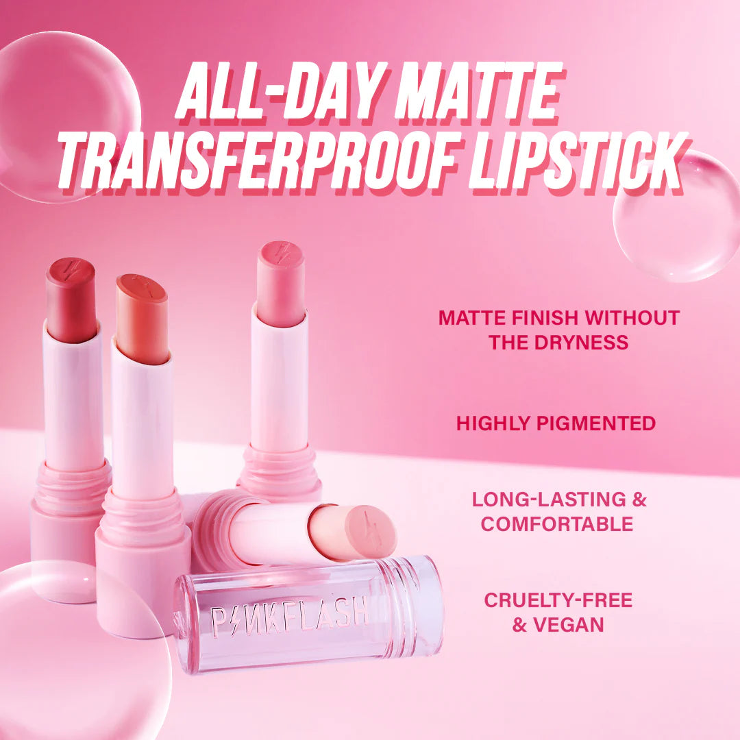 Pinkflash Lasting Matte Lipstick-PK02 Sweetie Pink 4pc Set + 1 Full Size Product Worth 25% Value Free