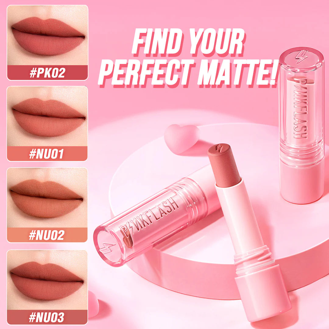 Pinkflash Lasting Matte Lipstick-NU01 Cute Rose 4pc Set + 1 Full Size Product Worth 25% Value Free