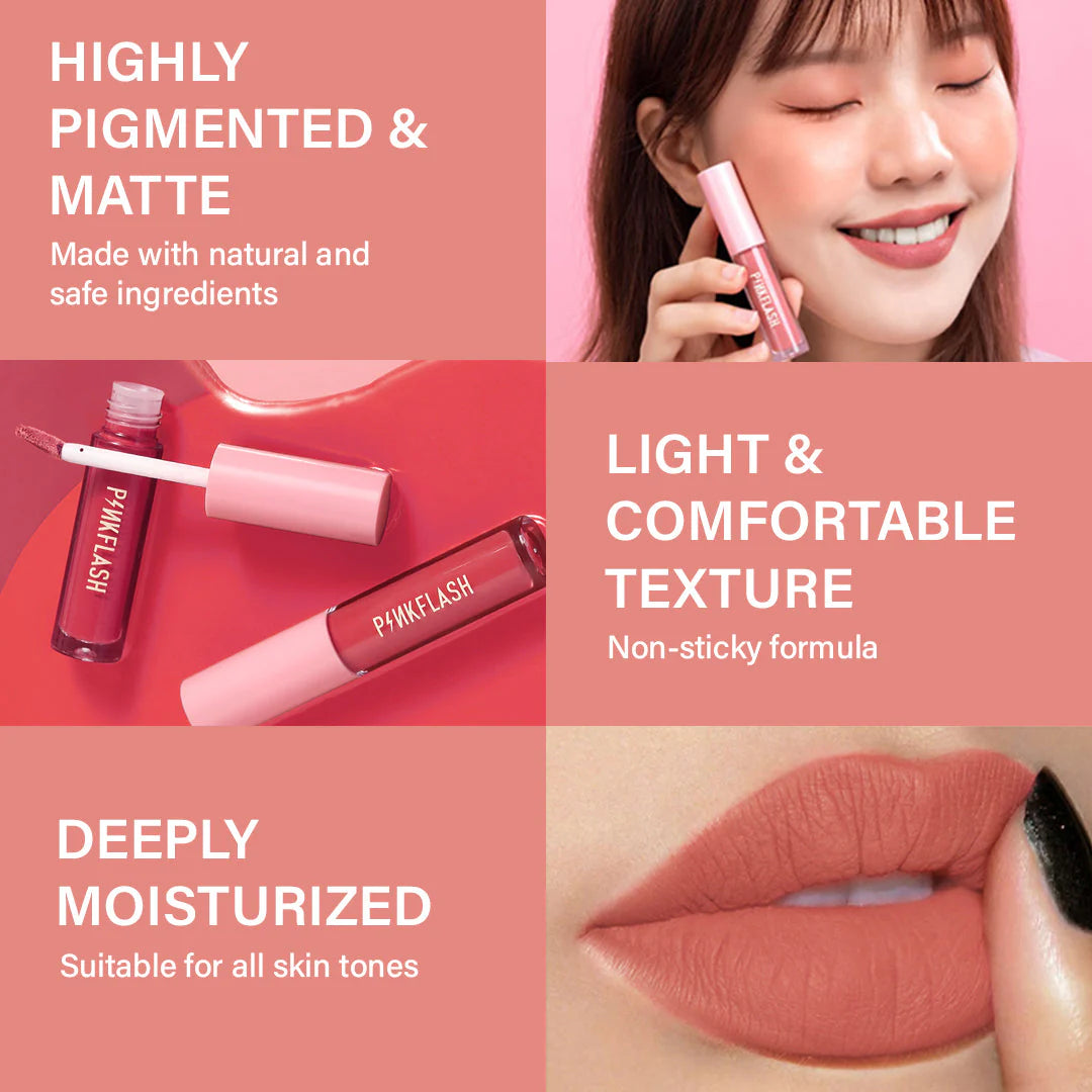Pinkflash Melting Matte Lipcream-N01# Canvas 4pc Set + 1 Full Size Product Worth 25% Value Free