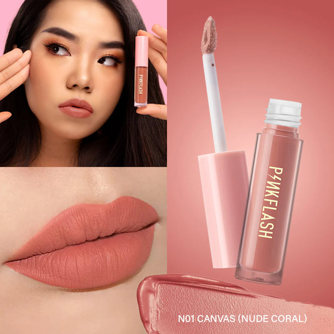 Pinkflash Melting Matte Lipcream-N01# Canvas 4pc Set + 1 Full Size Product Worth 25% Value Free