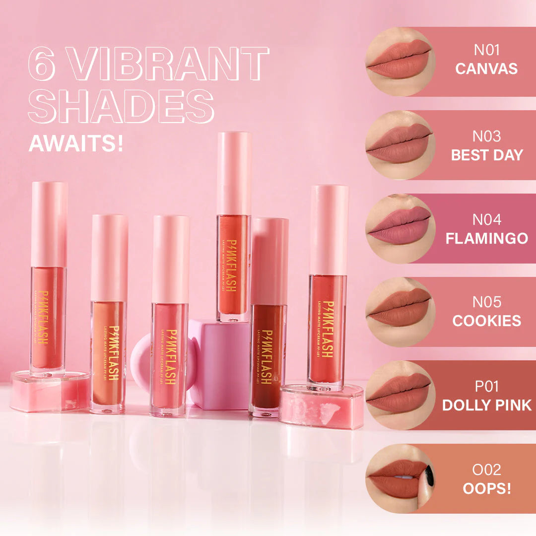 Pinkflash Melting Matte Lipcream-N01# Canvas 4pc Set + 1 Full Size Product Worth 25% Value Free