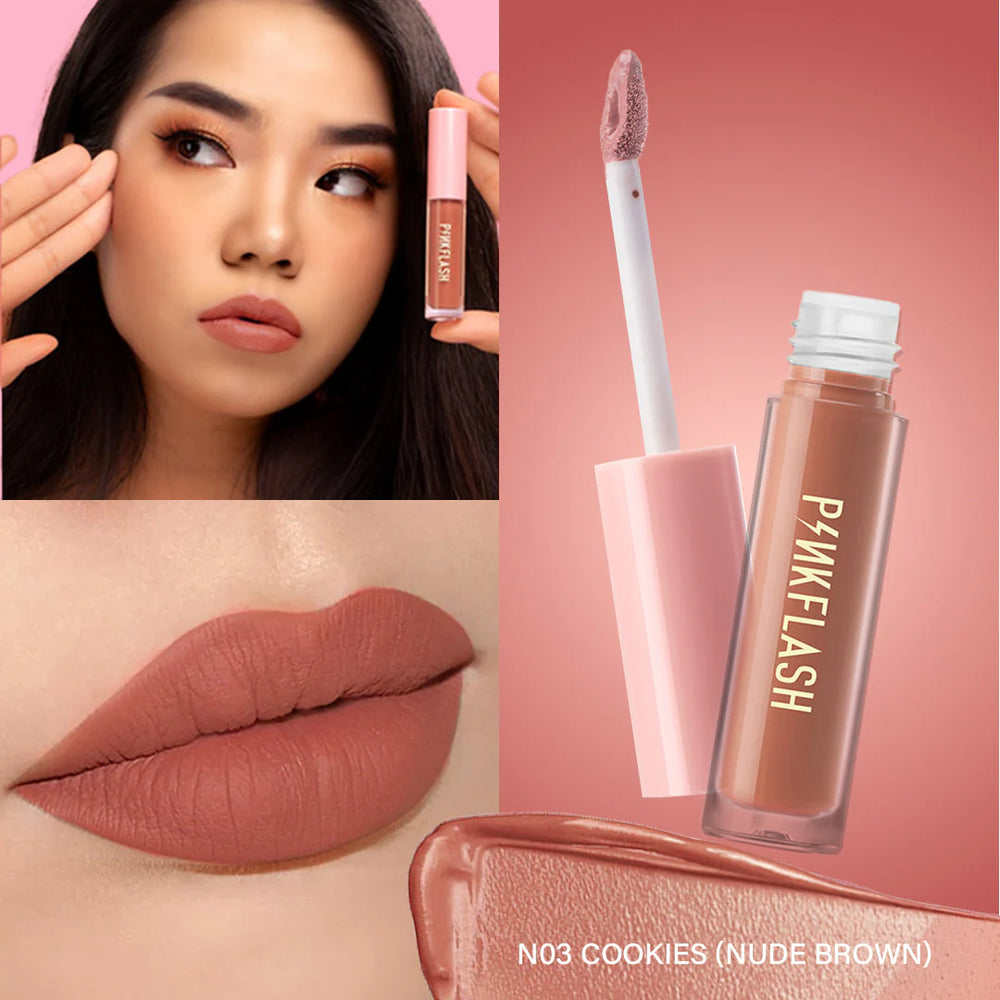 Pinkflash Melting Matte Lipcream-N05# Cookies 4pc Set + 1 Full Size Product Worth 25% Value Free
