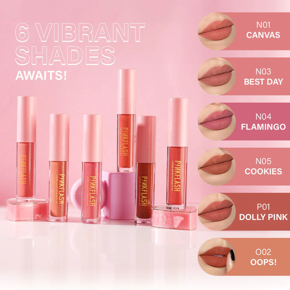 Pinkflash Melting Matte Lipcream-N05# Cookies 4pc Set + 1 Full Size Product Worth 25% Value Free