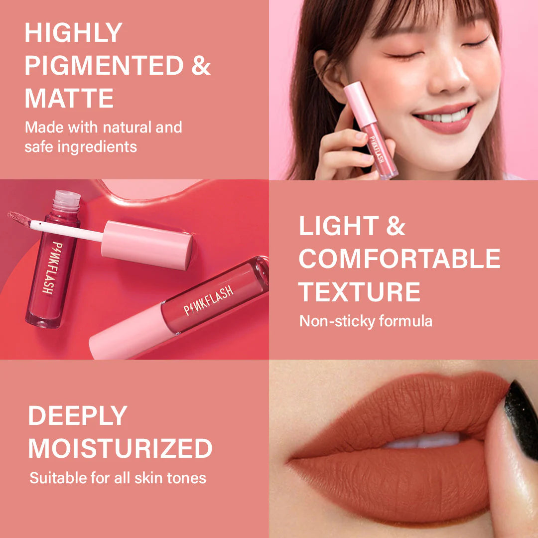 Pinkflash Melting Matte Lipcream-O02# Oops! 4pc Set + 1 Full Size Product Worth 25% Value Free