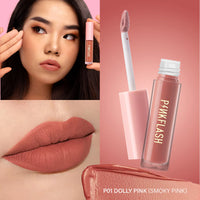 Pinkflash Melting Matte Lipcream-P01# Dolly Pink 4pc Set + 1 Full Size Product Worth 25% Value Free