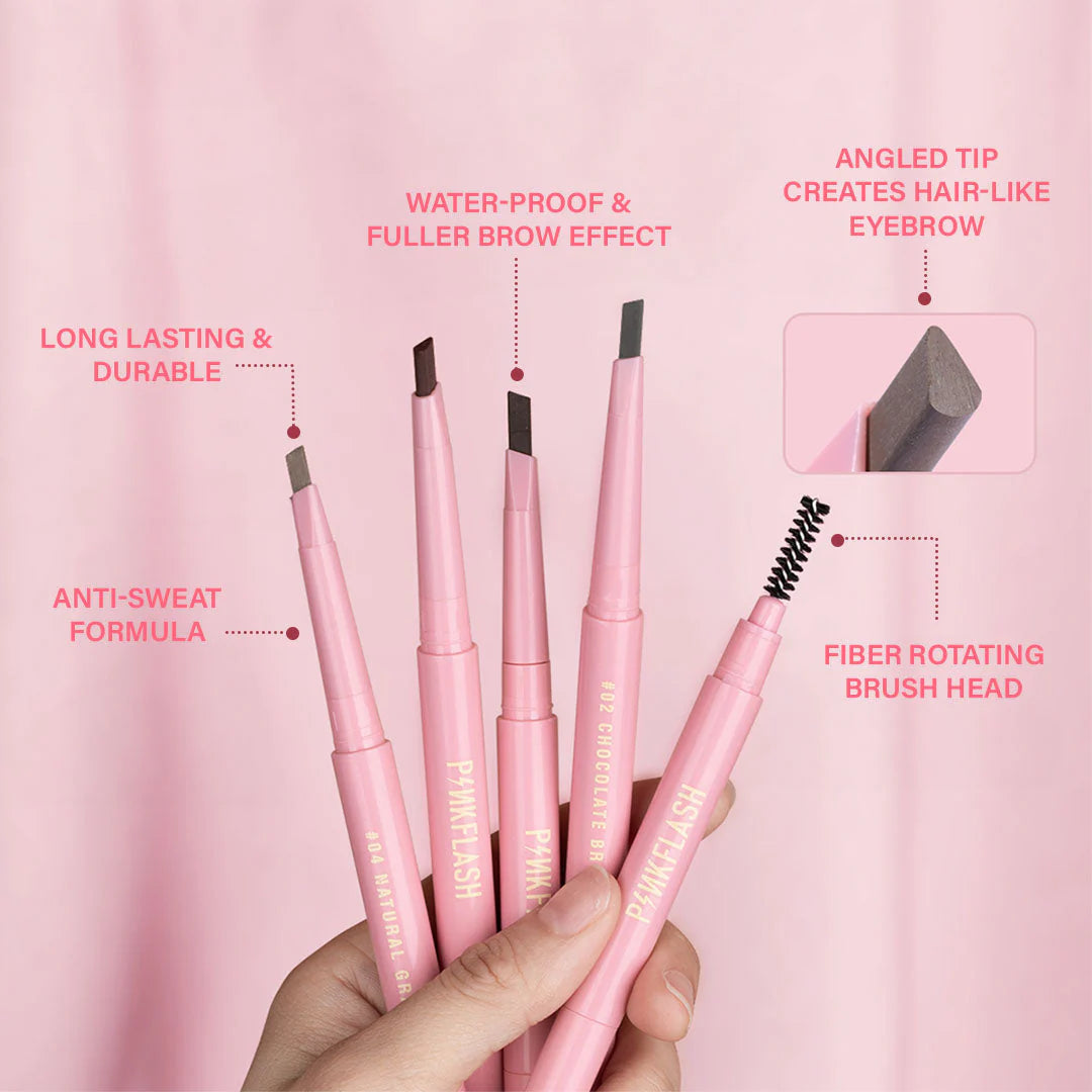 Pinkflash Waterproof Auto Eyebrow Pencil-#1 Natural Brown 4pc Set + 1 Full Size Product Worth 25% Value Free
