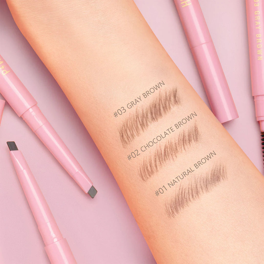 Pinkflash Waterproof Auto Eyebrow Pencil-#2 Chocolate Brown 4pc Set + 1 Full Size Product Worth 25% Value Free