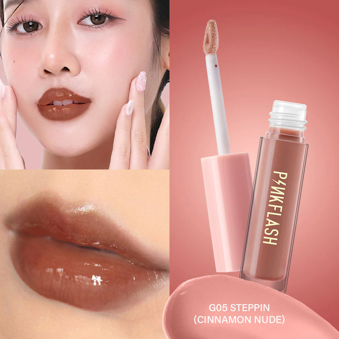 Pinkflash Ever Glossy Moist Lipgloss-G05# Steppin 4pc Set + 1 Full Size Product Worth 25% Value Free