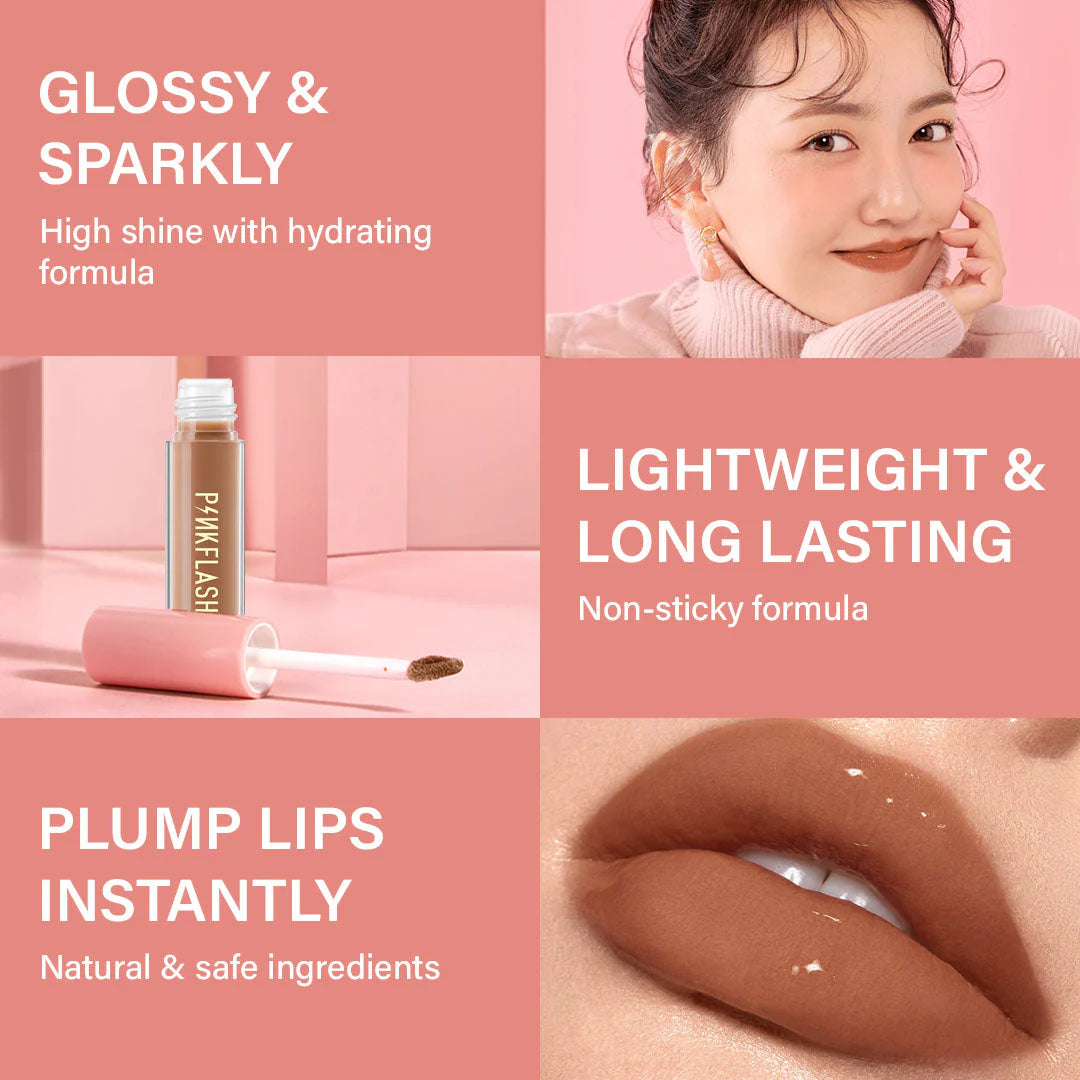 Pinkflash Ever Glossy Moist Lipgloss-G06# Milk 4pc Set + 1 Full Size Product Worth 25% Value Free