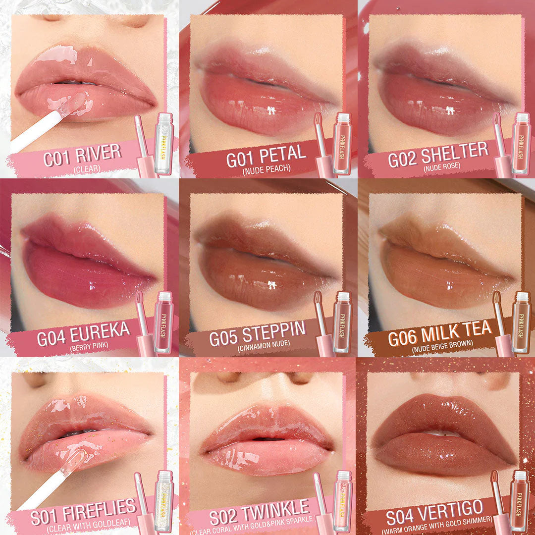 Pinkflash Ever Glossy Moist Lipgloss-C01# River 4pc Set + 1 Full Size Product Worth 25% Value Free