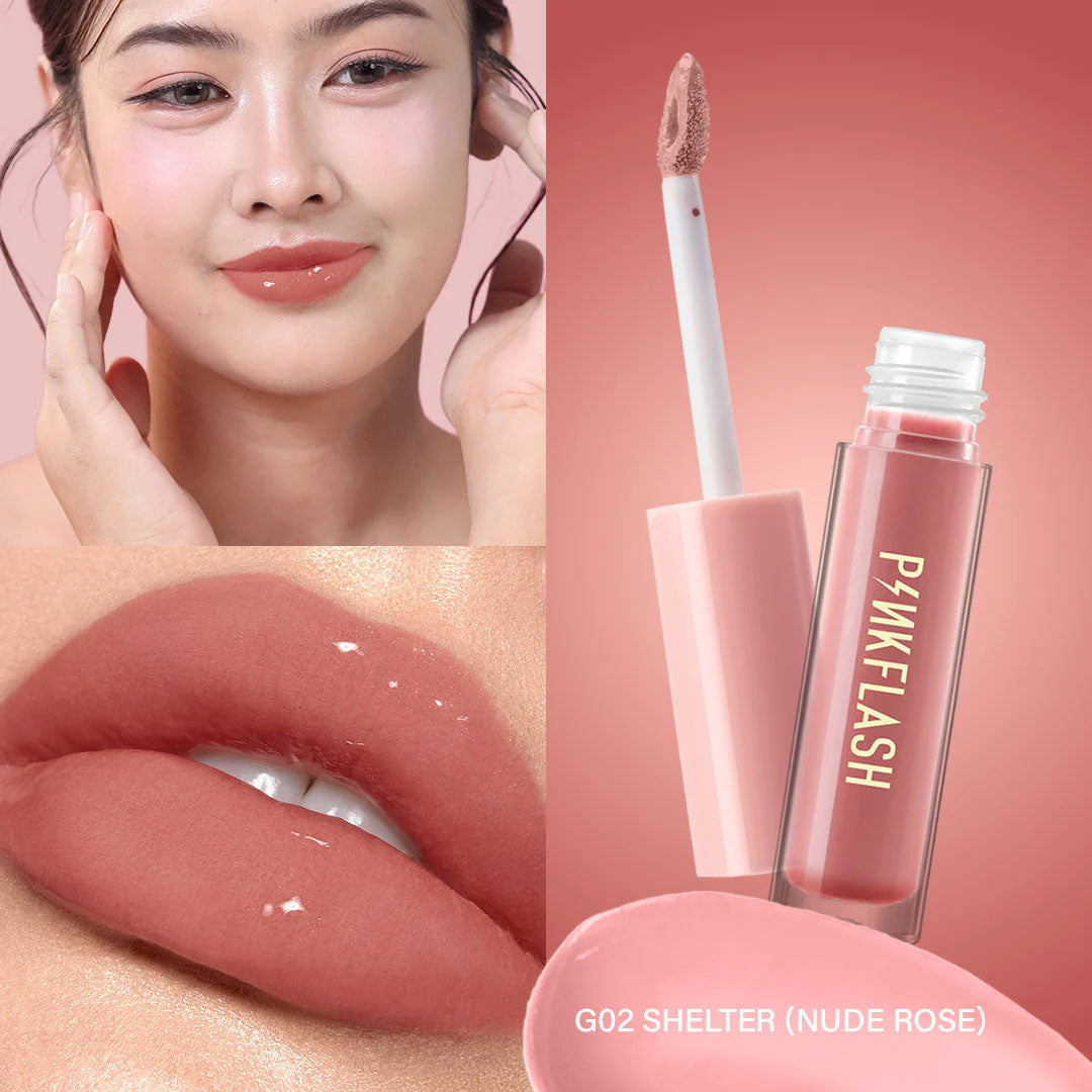 Pinkflash Ever Glossy Moist Lipgloss-G02# Shelter 4pc Set + 1 Full Size Product Worth 25% Value Free