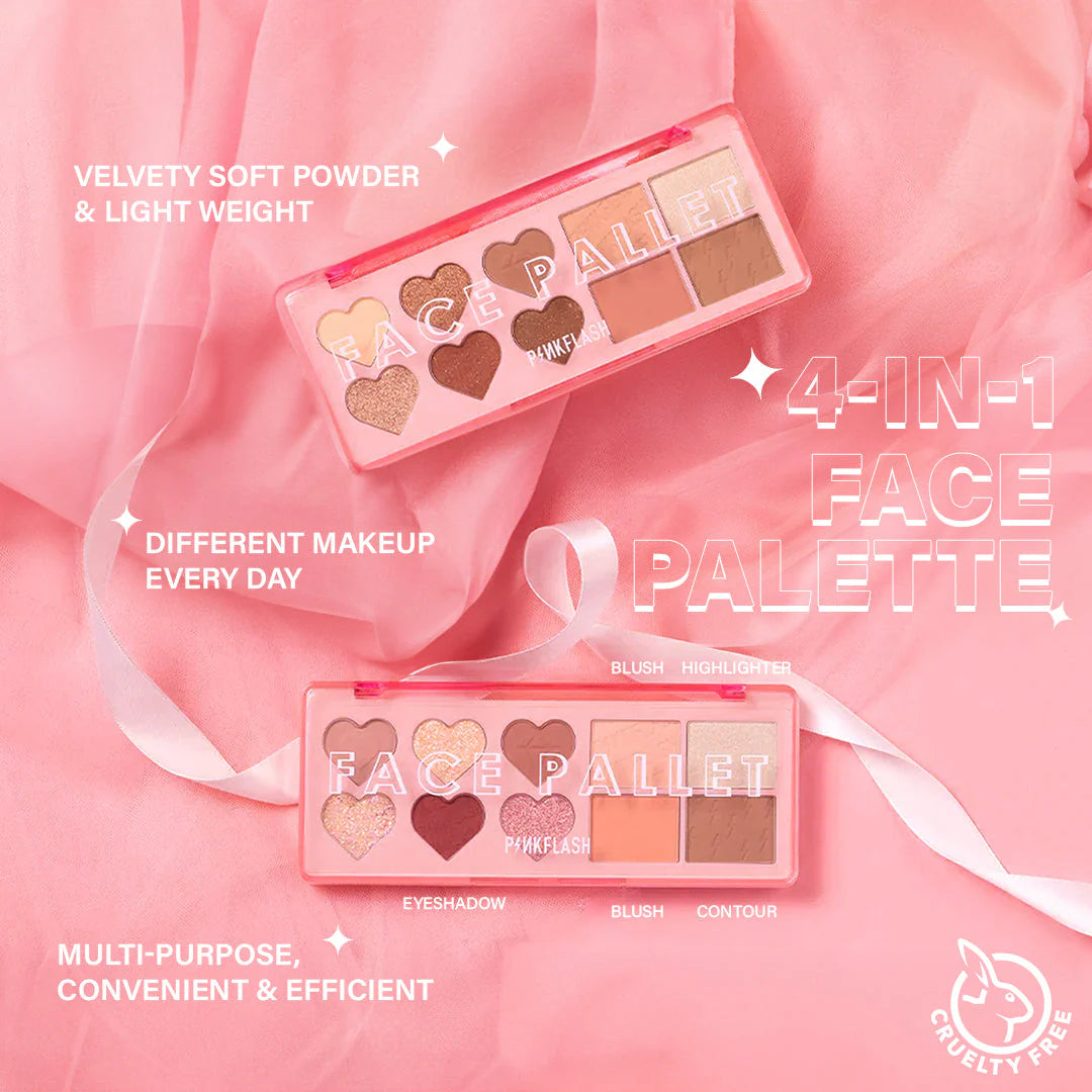 Pinkflash Multi Face Palette-2# Strawberry 4pc Set + 1 Full Size Product Worth 25% Value Free
