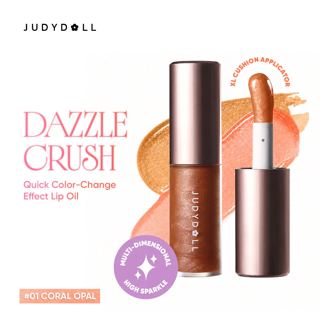 Judydoll Dazzle Crush Lip Oil 01 Coral Opal 4pc Set + 1 Full Size Product Worth 25% Value Free
