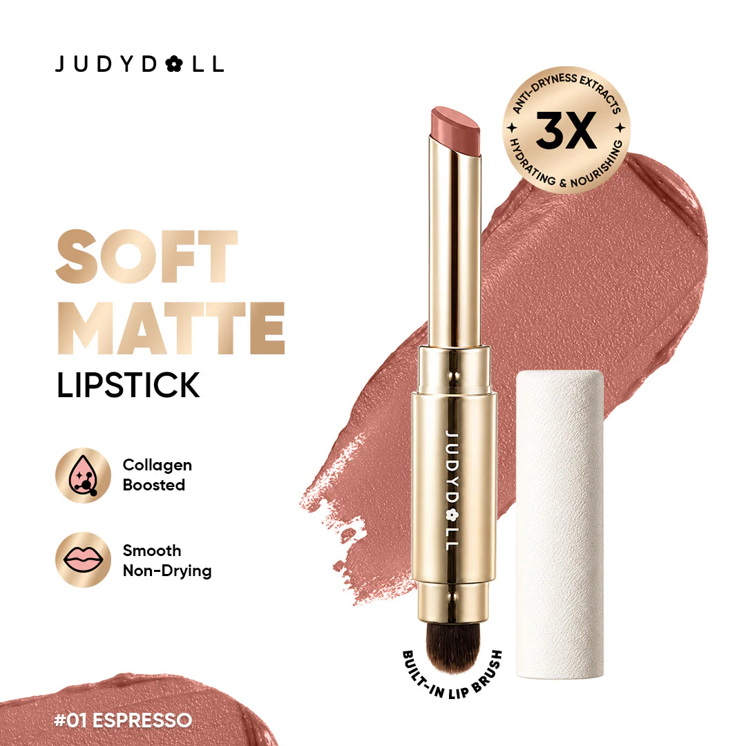 Judydoll Soft Matte Lipstick 01 Espresso 4pc Set + 1 Full Size Product Worth 25% Value Free