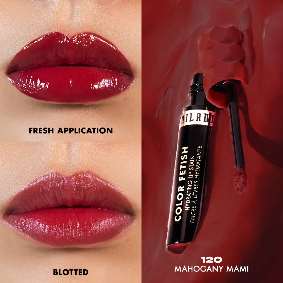 Milani Color Fetish Hydrating Lip Stain-120 Mahogany Mami 4pc Set + 1 Full Size Product Worth 25% Value Free