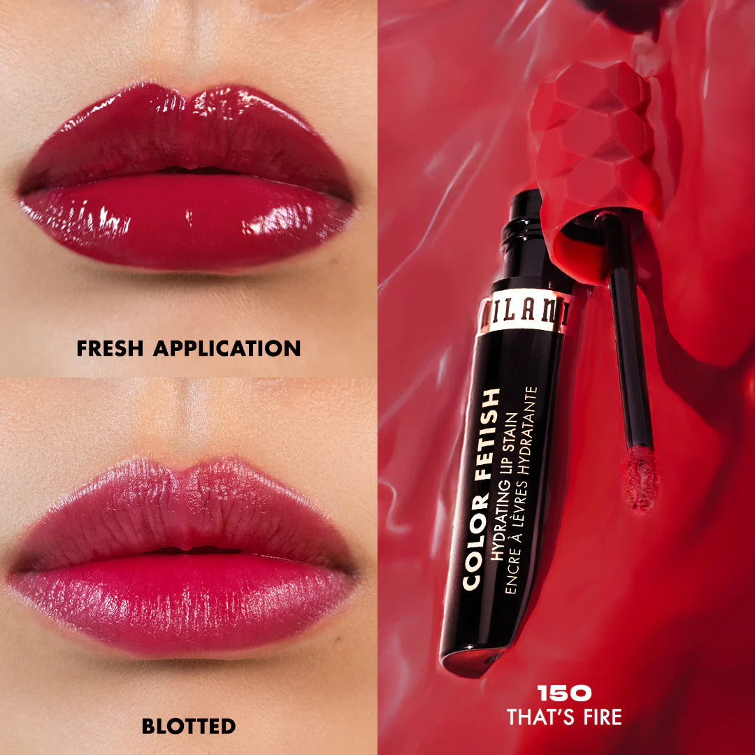 Milani Color Fetish Hydrating Lip Stain-150 That's Fire 4pc Set + 1 Full Size Product Worth 25% Value Free