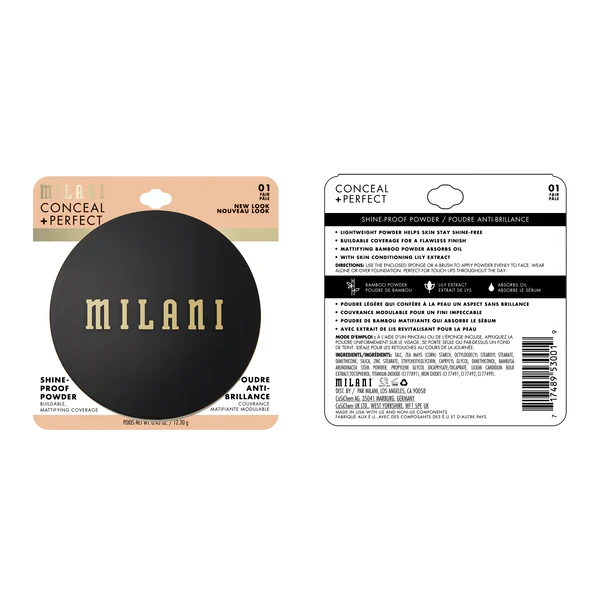 Milani Conceal + Perfect Shine-Proof Powder Fair 4pc Set + 1 Full Size Product Worth 25% Value Free