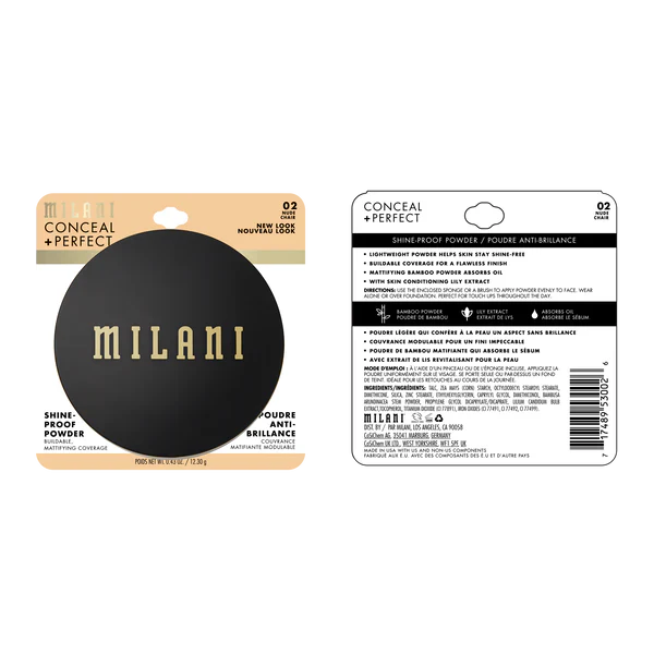 Milani Conceal + Perfect Shine-Proof Powder Nude 4pc Set + 1 Full Size Product Worth 25% Value Free