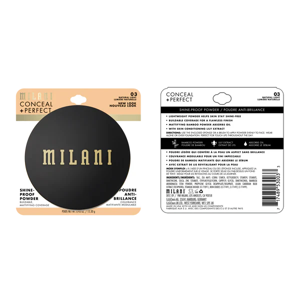 Milani Conceal + Perfect Shine-Proof Powder Natural Light 4pc Set + 1 Full Size Product Worth 25% Value Free