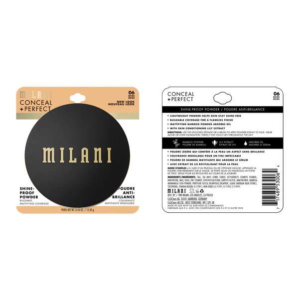 Milani Conceal + Perfect Shine-Proof Powder Beige 4pc Set + 1 Full Size Product Worth 25% Value Free