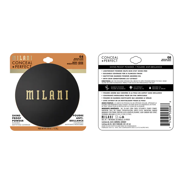 Milani Conceal + Perfect Shine-Proof Powder Medium Deep 4pc Set + 1 Full Size Product Worth 25% Value Free