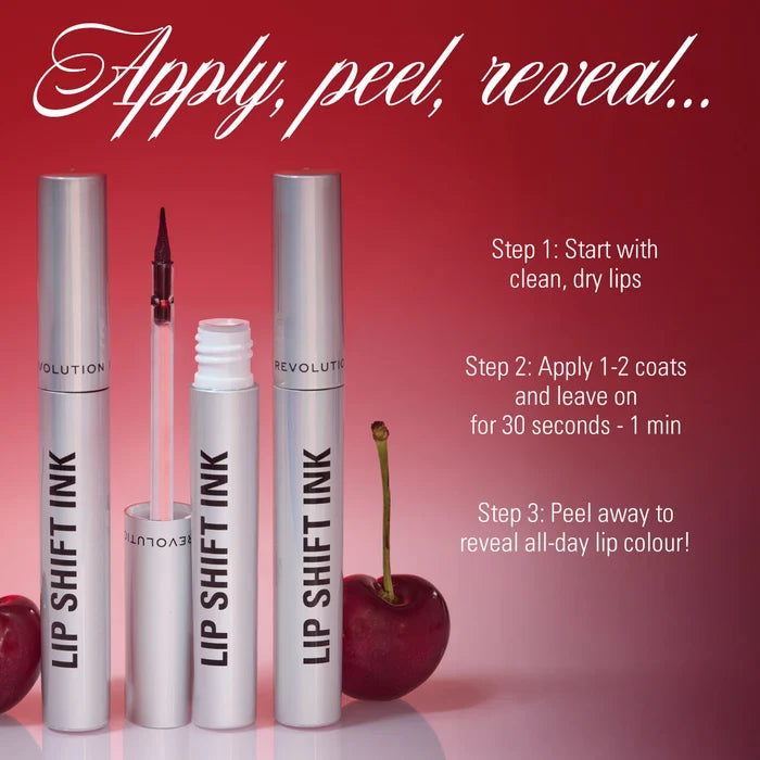 Makeup Revolution Lip Shift Ink Peel Off Lipliner Stain Bitten Cherry 4pc Set + 1 Full Size Product Worth 25% Value Free