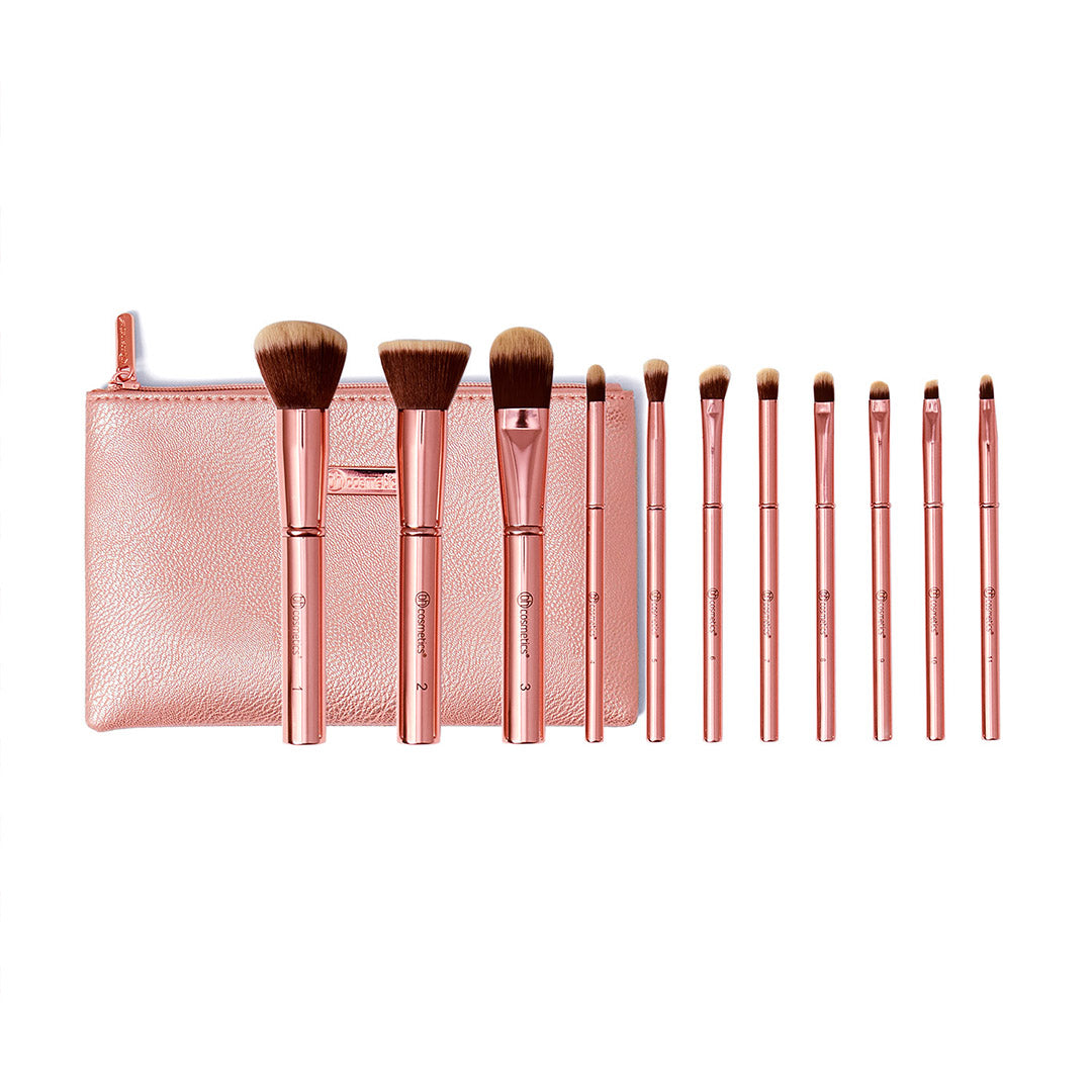 bh Metal Rose 11 Piece Brush Set With Cosmetic Bag 4pc Set + 1 Full Size Product Worth 25% Value Free