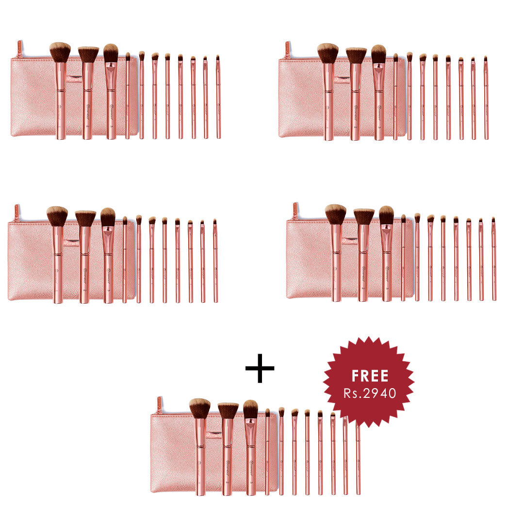 bh Metal Rose 11 Piece Brush Set With Cosmetic Bag 4pc Set + 1 Full Size Product Worth 25% Value Free