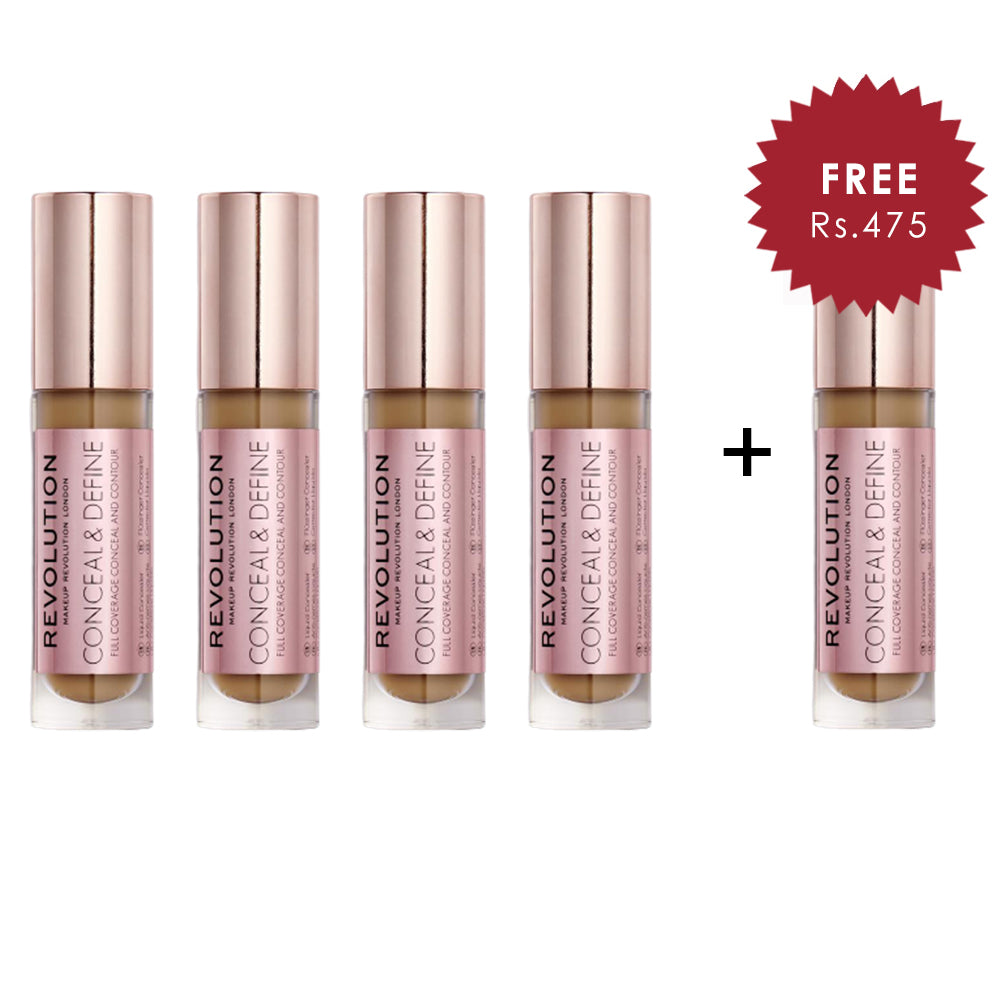Makeup Revolution Conceal And Define Concealer - C13 4Pcs Set + 1 Full Size Product Worth 25% Value Free