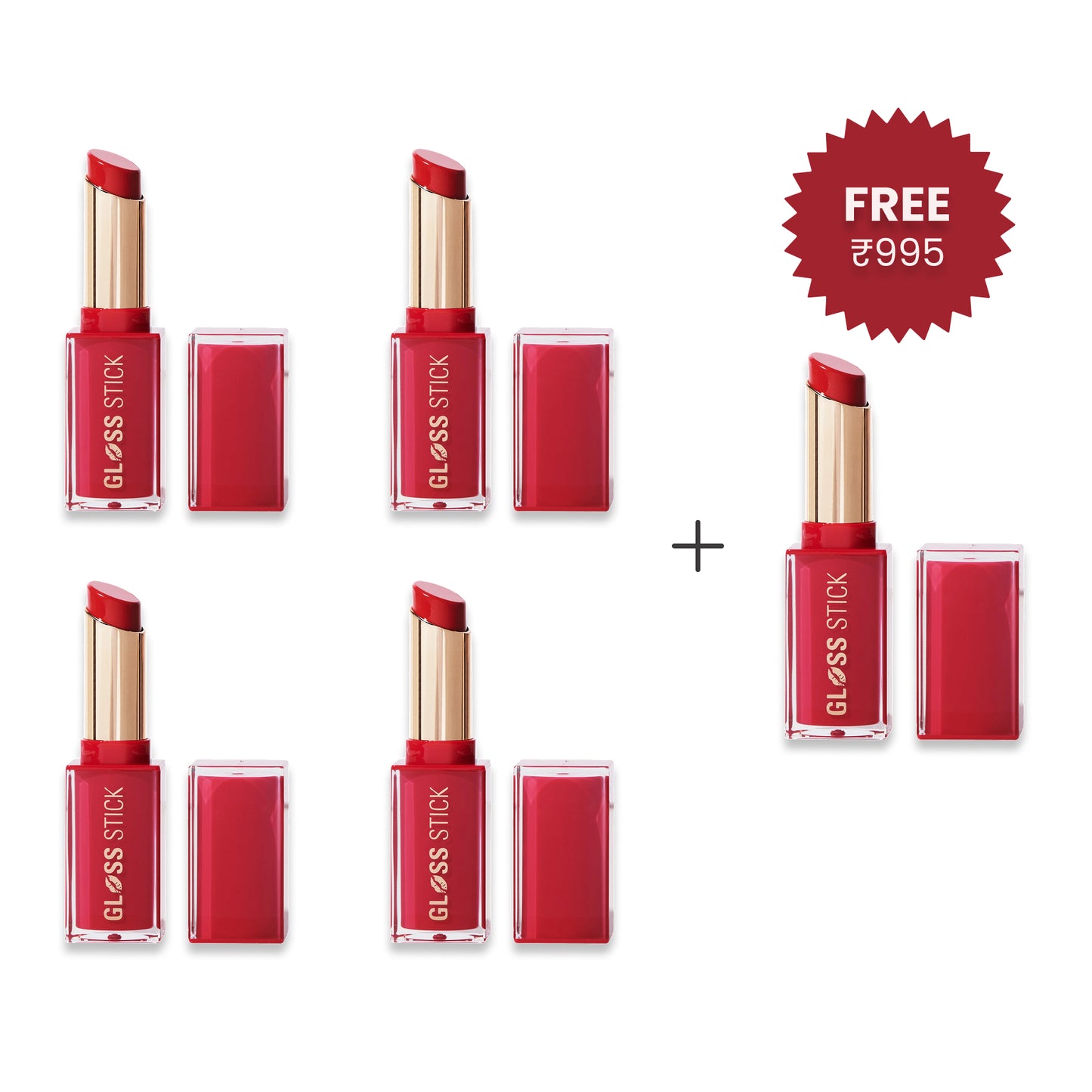 Makeup Revolution Pout Lip Gloss Stick Cherrylicious 4pc Set + 1 Full Size Product Worth 25% Value Free