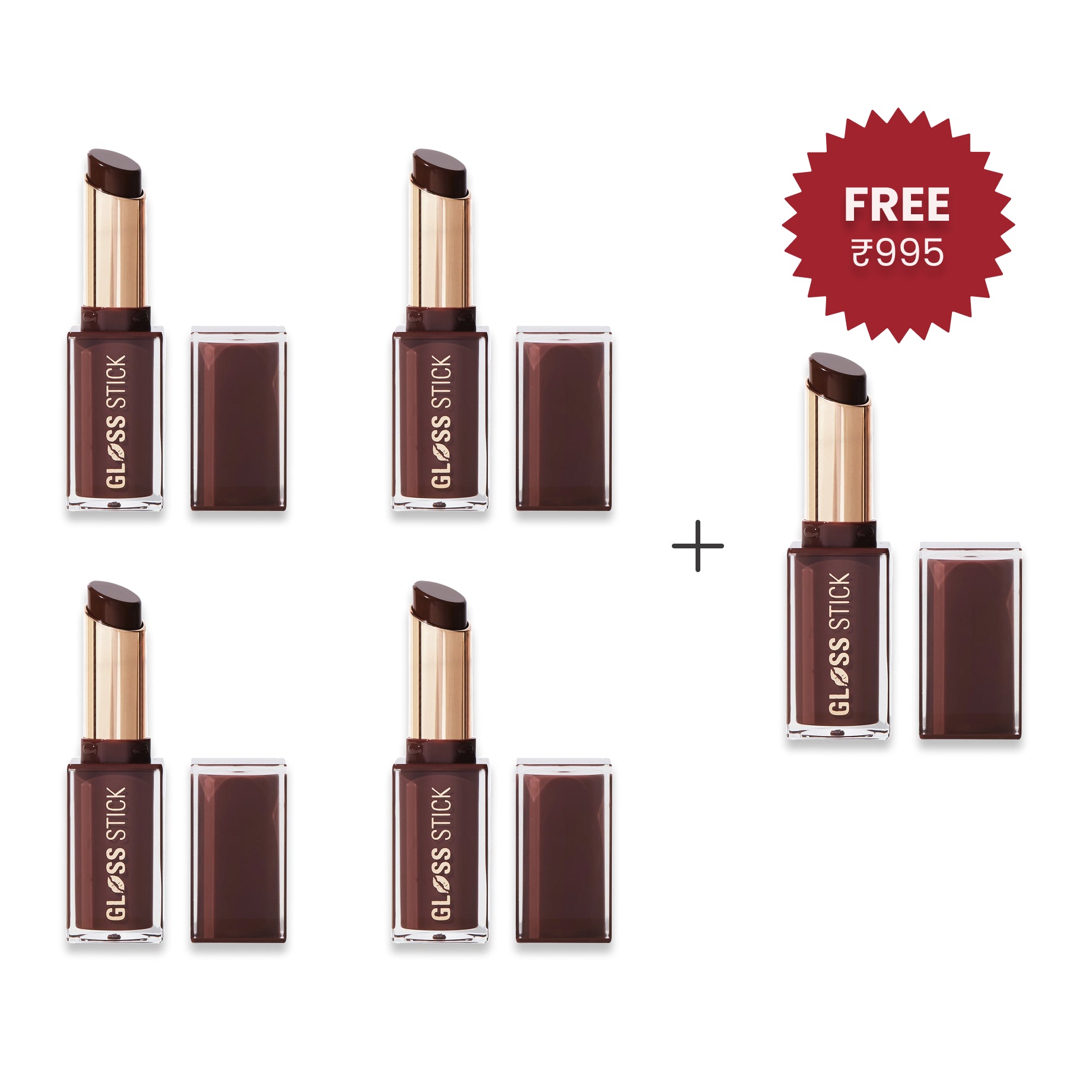 Makeup Revolution Pout Lip Gloss Stick Chocolate Ganache 4pc Set + 1 Full Size Product Worth 25% Value Free
