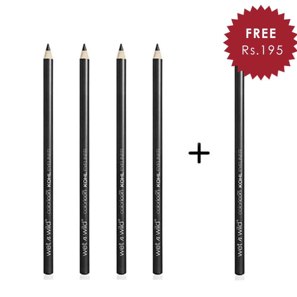 Wet N Wild Color Icon Kohl Liner Pencil - Baby's Got Black 4pc Set + 1 Full Size Product Worth 25% Value Free