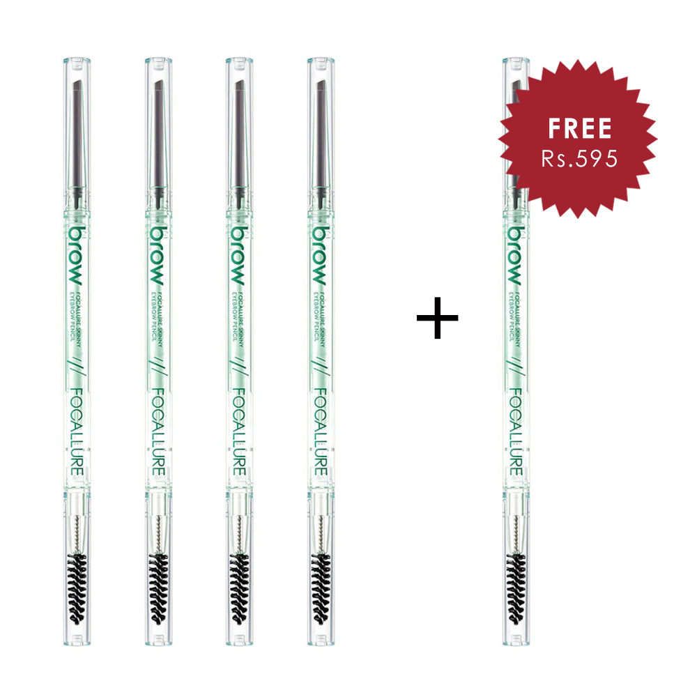 Focallure Skinny 2 in 1 Eyebrow Pencil Chocolate Brown 4pc Set + 1 Full Size Product Worth 25% Value Free