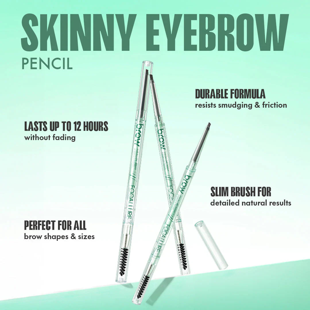 Focallure Skinny 2 in 1 Eyebrow Pencil Dark Grey 4pc Set + 1 Full Size Product Worth 25% Value Free