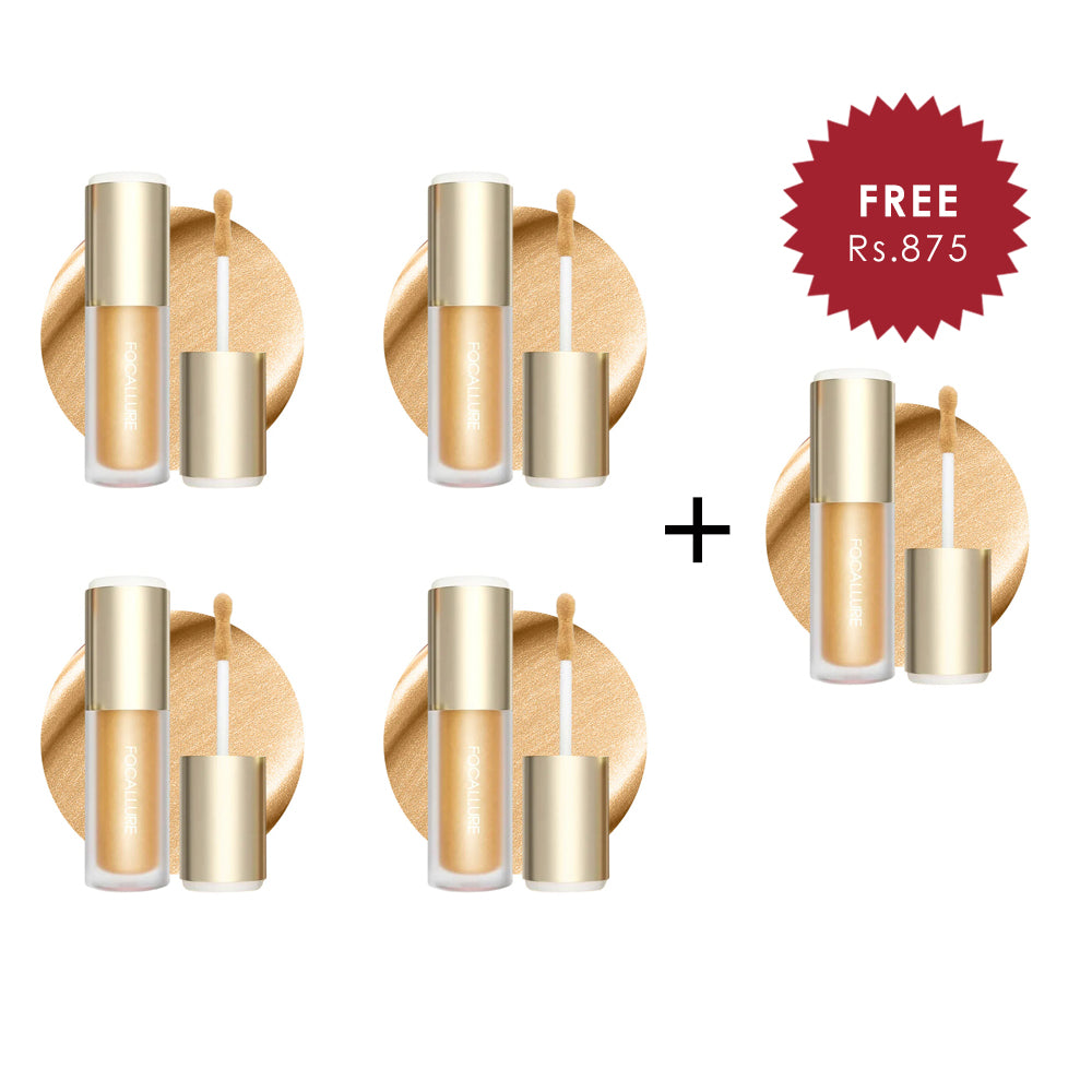 Focallure Light To Light Liquid Highlighter #GD01- Golden Wind 4pc Set + 1 Full Size Product Worth 25% Value Free