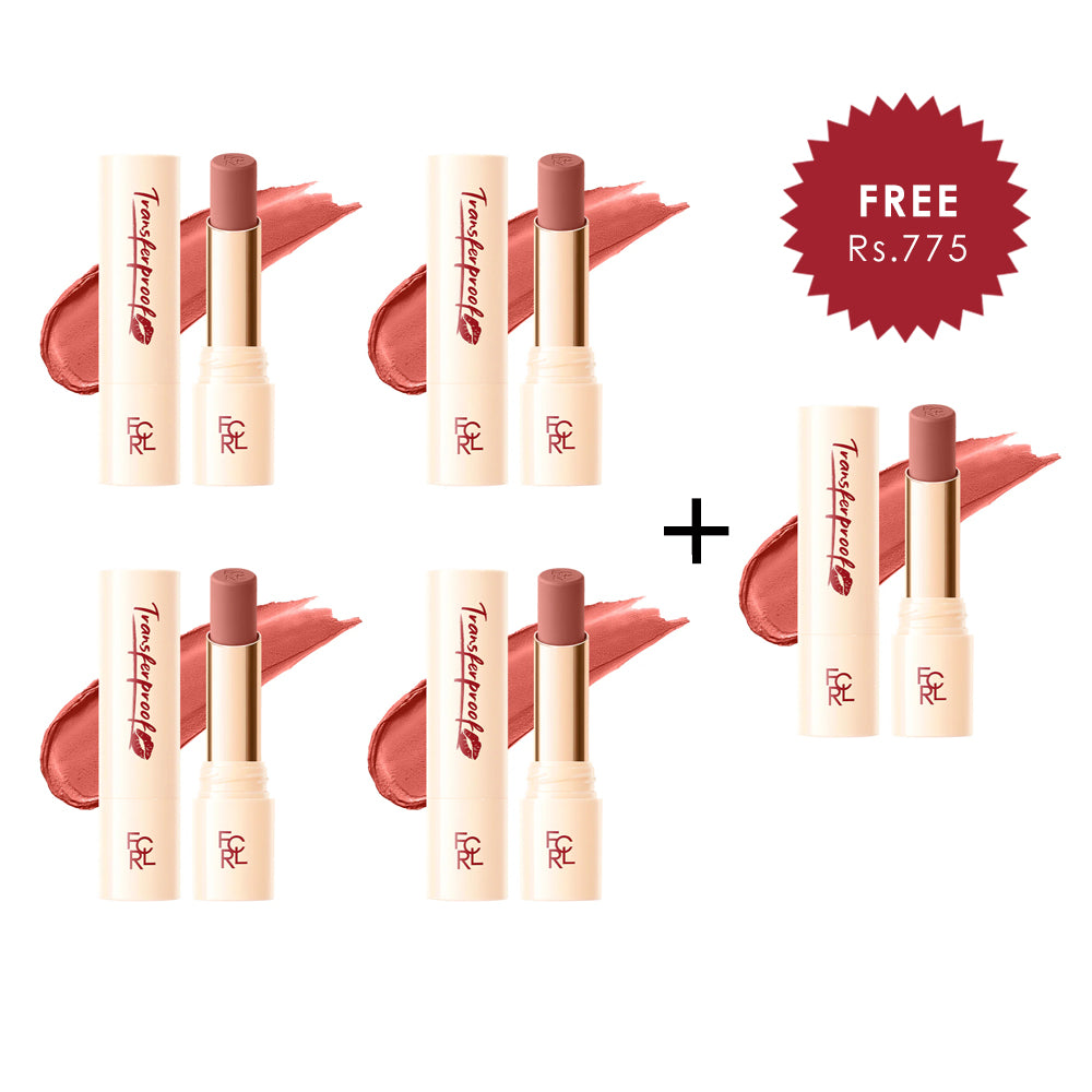 Focallure Lasting Matte Lipstick-PK03 Mauve Pink 4pc Set + 1 Full Size Product Worth 25% Value Free